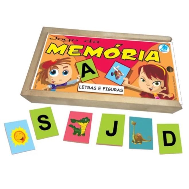 Jogo da Memória Figuras e Letras - 52 Peças em Madeira