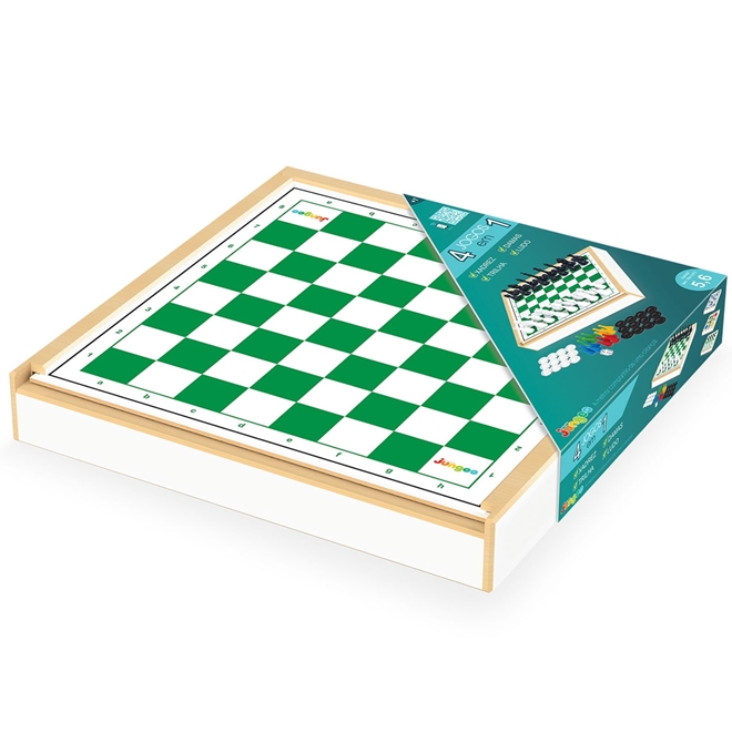 Jogo de xadrez e damas escolar tabuleiro de madeira - junges 714