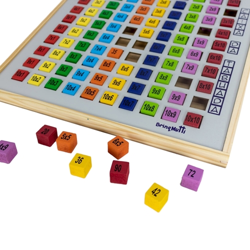 Jogo Aprendendo a Tabuada 100 peças em madeira Brinquedo Educativo  Matemática